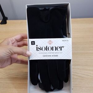 ISOTONER Gloves Mens Large Black Genuine Suede Touchscreen Plush Lined Winter